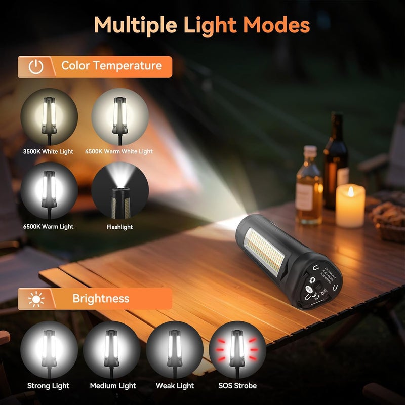 Dimgogo Rechargeable Camping Light with Stand 7 ft Max Height, 15000mAh Portable Cordless LED Work Light, 5500 Lumen 6500/4500/3500K Dimmable Emergency Flashlight with Detachable Tripod, Black - Image 4